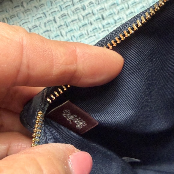 COACH Navy Floral Leather Wristlet with Multicolor Blooms - Picture 9 of 12